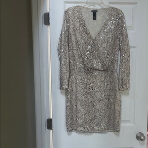 Moda International Champagne Sequin Long Sleeve Dress